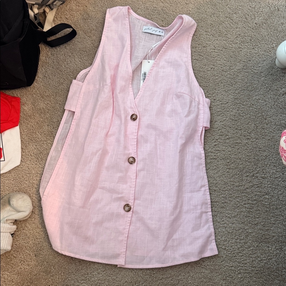 Pink Sleeveless Button-Down Top